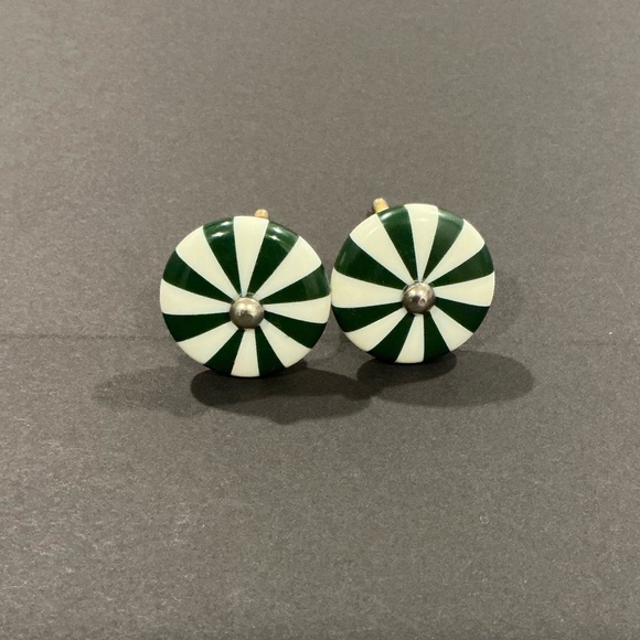 Other - Vintage Green & White Striped Ceramic Drawer Knobs Cabinet Hardware Set of 2